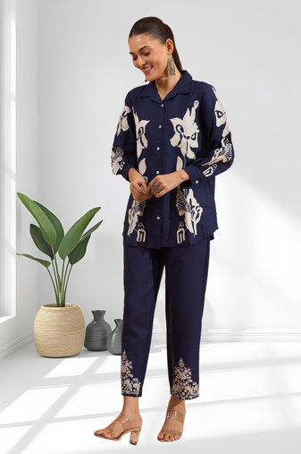 Blue cotton pant shirt for women's