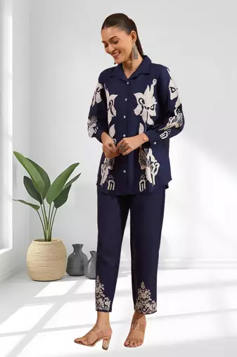 Blue cotton pant shirt for women's