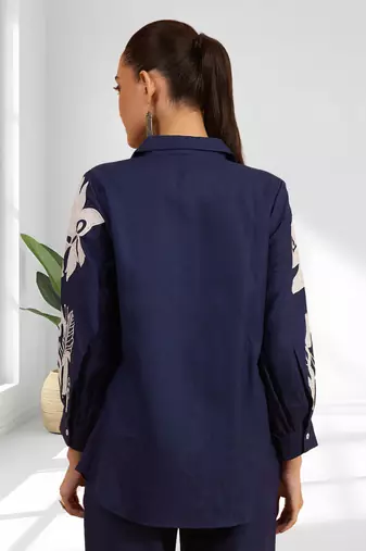 Blue cotton pant shirt for women's