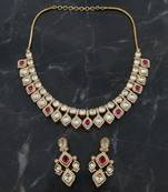 Bridal style kundan ruby stone necklace set with earrings