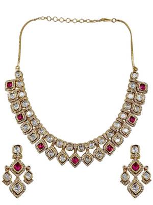 Bridal style kundan ruby stone necklace set with earrings 3