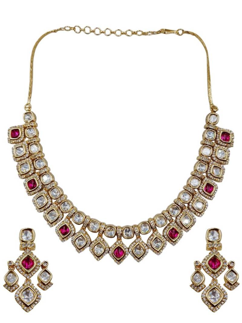 Bridal style kundan ruby stone necklace set with earrings