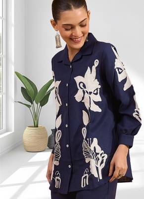 Blue cotton pant shirt for women's 3