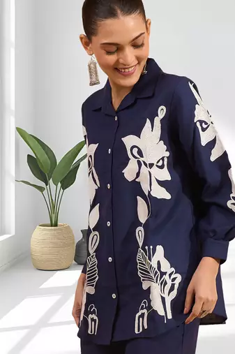 Blue cotton pant shirt for women's