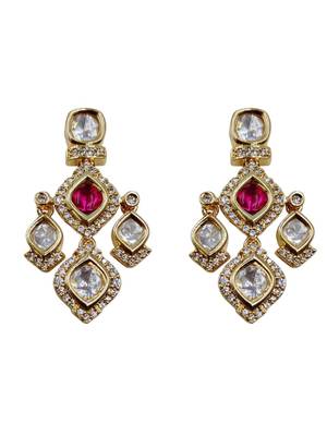 Bridal style kundan ruby stone necklace set with earrings 4