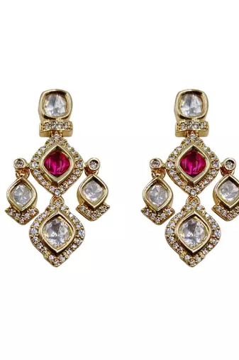 Bridal style kundan ruby stone necklace set with earrings