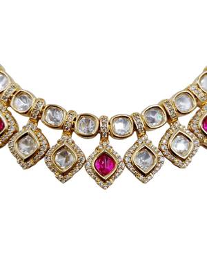 Bridal style kundan ruby stone necklace set with earrings 5