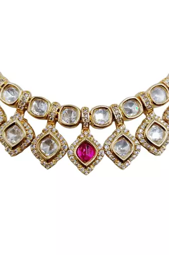 Bridal style kundan ruby stone necklace set with earrings
