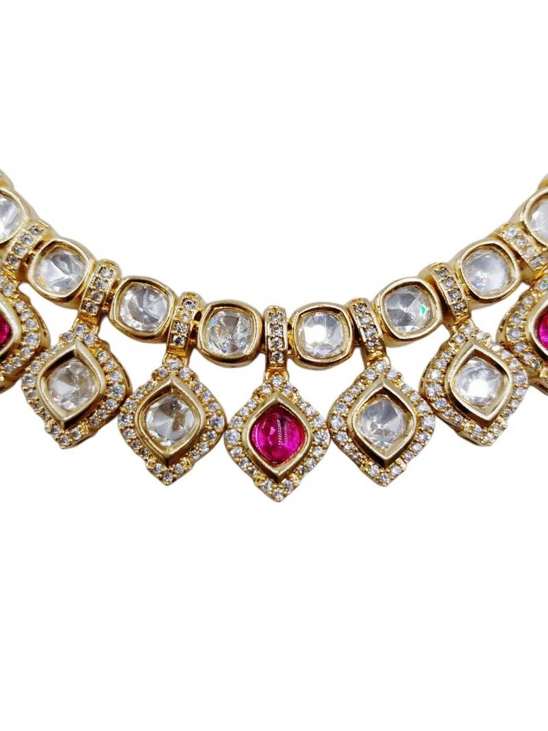 Bridal style kundan ruby stone necklace set with earrings