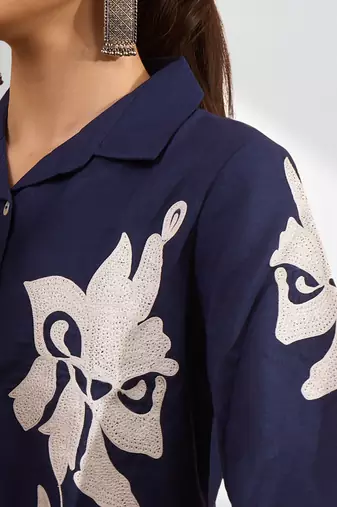 Blue cotton pant shirt for women's