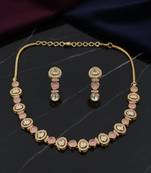 Gold-plated moissanite & pink stone necklace set with matching earrings