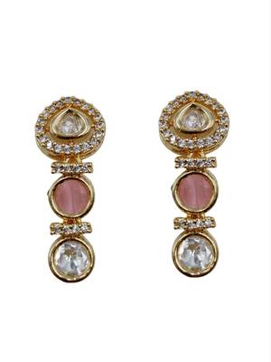 Gold-plated moissanite & pink stone necklace set with matching earrings 4
