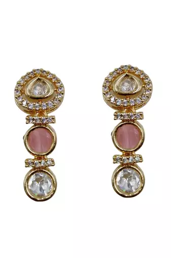 Gold-plated moissanite & pink stone necklace set with matching earrings