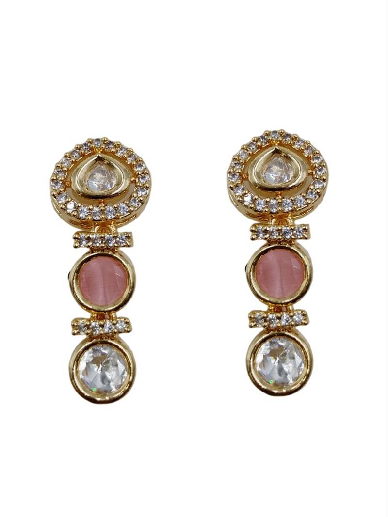 Gold-plated moissanite & pink stone necklace set with matching earrings