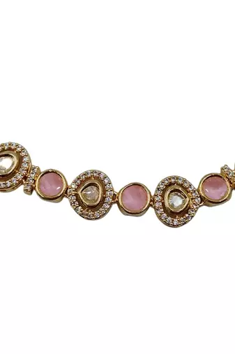 Gold-plated moissanite & pink stone necklace set with matching earrings