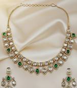 Bridal style kundan green stone necklace set with earrings