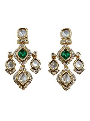 Bridal style kundan green stone necklace set with earrings 3