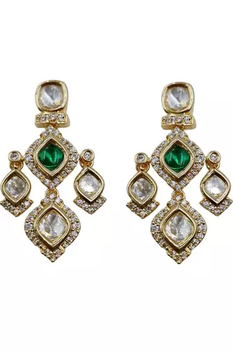 Bridal style kundan green stone necklace set with earrings