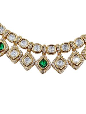 Bridal style kundan green stone necklace set with earrings 4