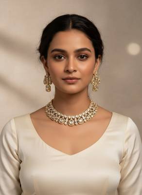 Traditional gold-finish moissanite white necklace jewellery set 2