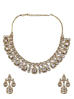 Traditional gold-finish moissanite white necklace jewellery set 3