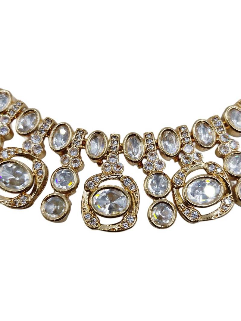 Traditional gold-finish moissanite white necklace jewellery set