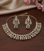 Traditional gold-finish moissanite mint necklace jewellery set