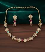 Gold-plated moissanite & multicolour stone necklace set with matching earrings