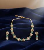 Gold-plated moissanite & mint stone necklace set with matching earrings