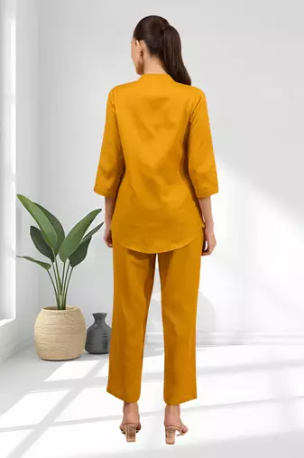 Orange cotton pant shirt for women's
