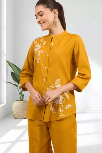 Orange cotton pant shirt for women's