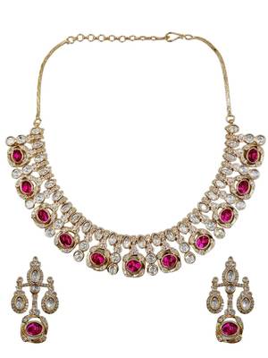 Traditional gold-finish moissanite ruby necklace jewellery set 3