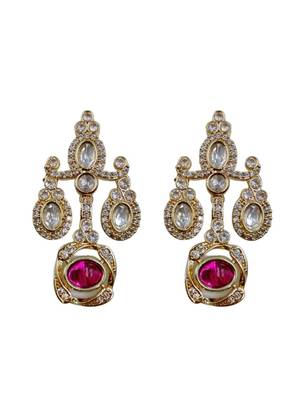 Traditional gold-finish moissanite ruby necklace jewellery set 4