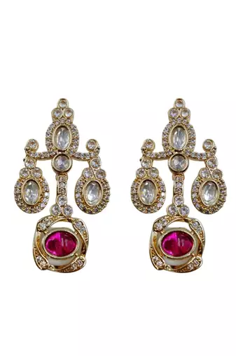 Traditional gold-finish moissanite ruby necklace jewellery set