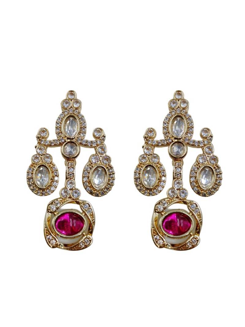 Traditional gold-finish moissanite ruby necklace jewellery set