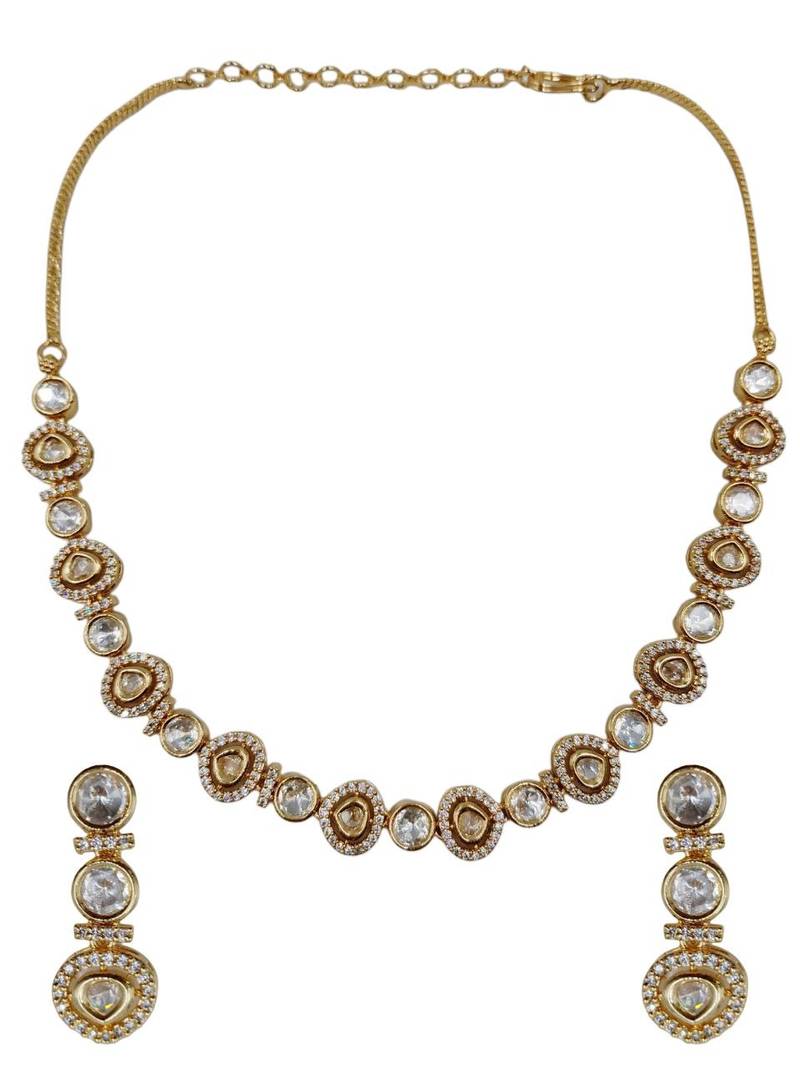 Gold-plated moissanite & white stone necklace set with matching earrings