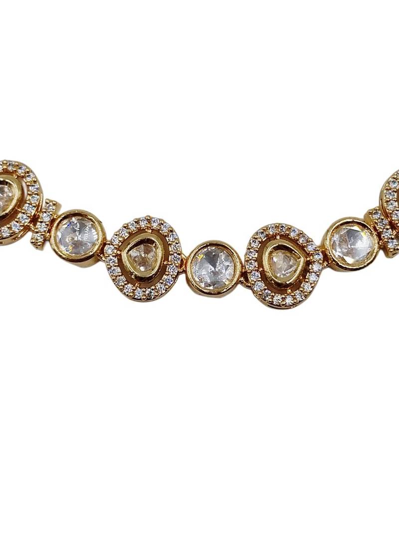 Gold-plated moissanite & white stone necklace set with matching earrings