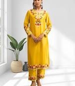 Yellow silk long kurti with pant for women's