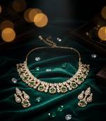 Traditional gold-finish moissanite green necklace jewellery set