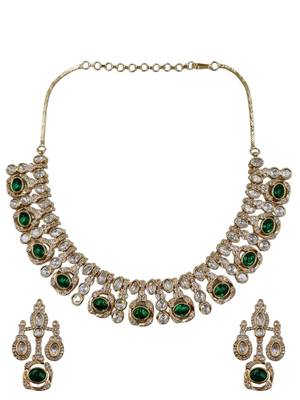 Traditional gold-finish moissanite green necklace jewellery set 3