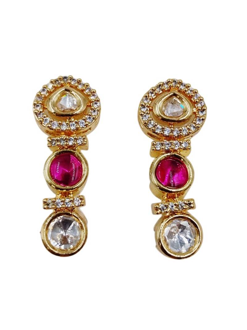 Gold-plated moissanite & ruby stone necklace set with matching earrings