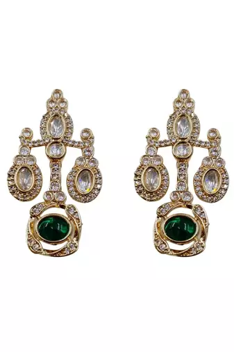 Traditional gold-finish moissanite green necklace jewellery set