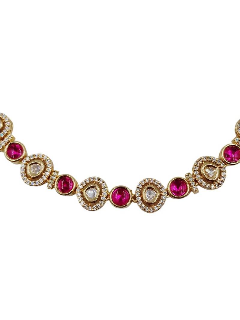 Gold-plated moissanite & ruby stone necklace set with matching earrings