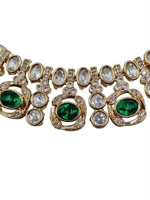 Traditional gold-finish moissanite green necklace jewellery set 5