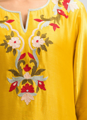 Yellow silk long kurti with pant for women's 4