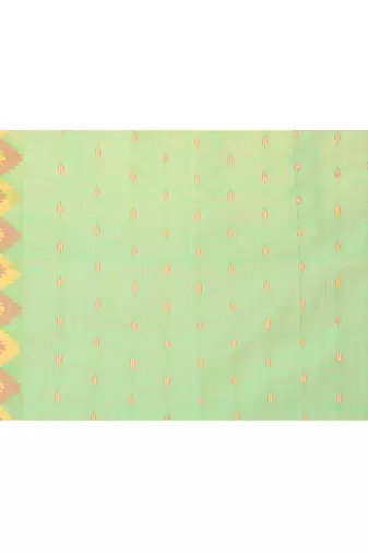 green cotton blend handloom saree with red border