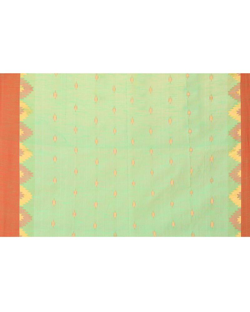 green cotton blend handloom saree with red border