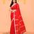 red cotton jamdani saree with net tassels-unstitched