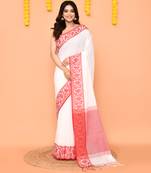 white cotton handloom saree with contrast border