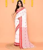 white cotton handloom saree with handwoven border